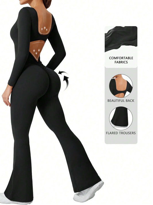 "SculptFit™ Backless Flare Jumpsuit – Black Curve Edition"